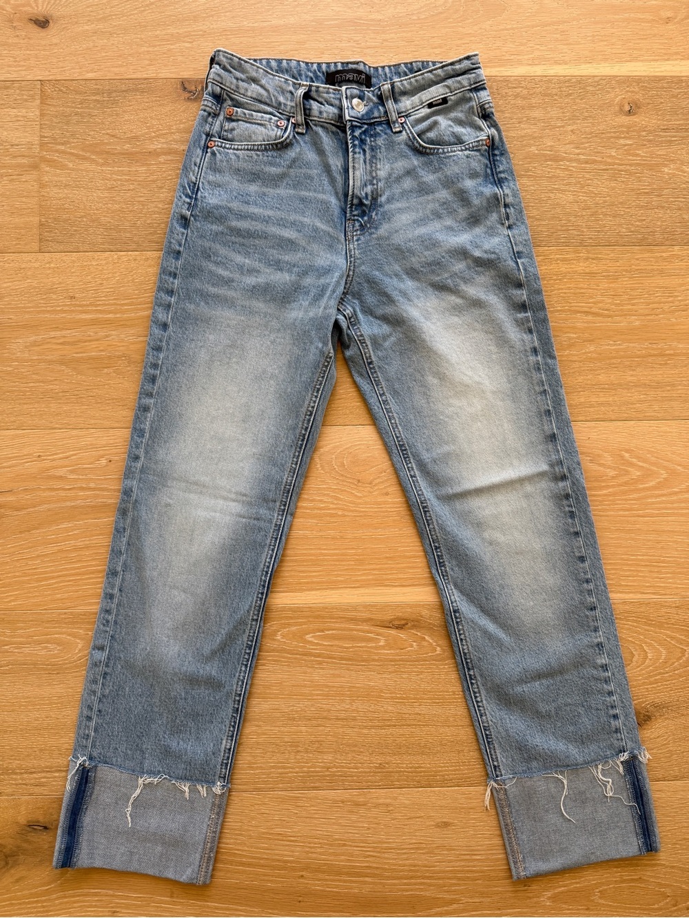 Mavi Savannah Cuffed High Rise Light Blue Cropped Straight Jeans 24 x 29